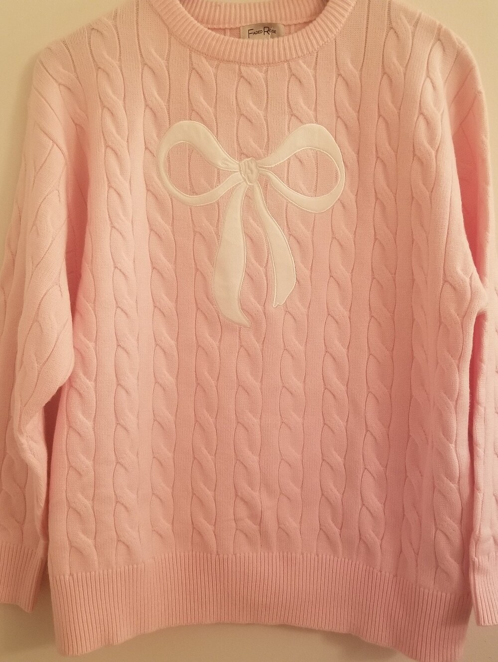 Pink Cable-Knit Sweater with Bow